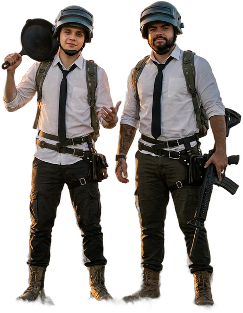 Paulinho e Luqueta em cosplay de PUBG MOBILE, imagem gerada com IA